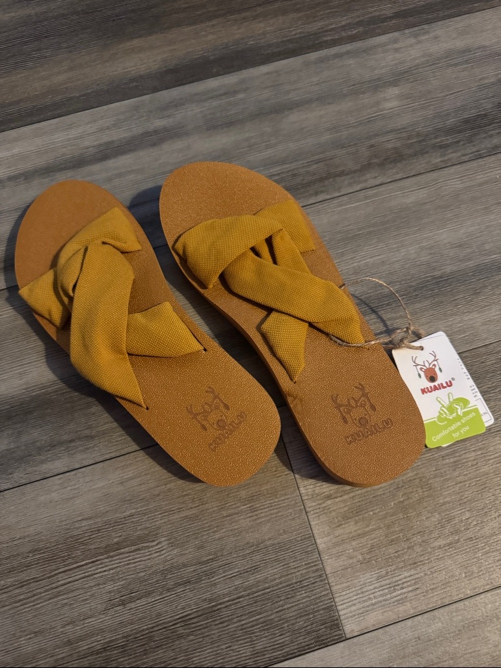 Kualii Women’s Mustard Yellow Knot Slide Sandals